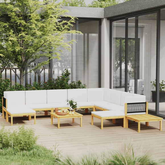 NNEVL 12 Piece Garden Lounge Set with Cushions Cream Solid Acacia Wood