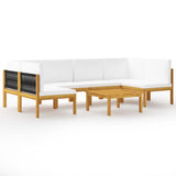 NNEVL 7 Piece Garden Lounge Set with Cushions Cream Solid Acacia Wood