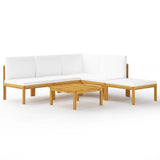 NNEVL 6 Piece Garden Lounge Set with Cushions Cream Solid Acacia Wood