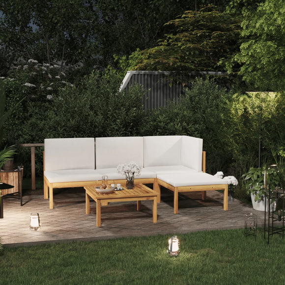 NNEVL 6 Piece Garden Lounge Set with Cushions Cream Solid Acacia Wood