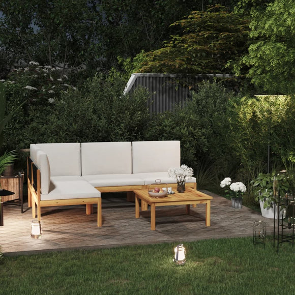 NNEVL 5 Piece Garden Lounge Set with Cushions Cream Solid Acacia Wood