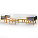 NNEVL 7 Piece Garden Lounge Set with Cushions Cream Solid Acacia Wood