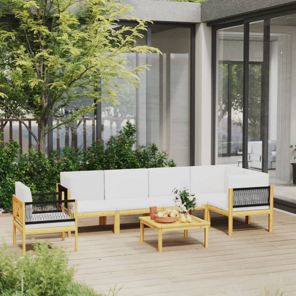 NNEVL 7 Piece Garden Lounge Set with Cushions Cream Solid Acacia Wood