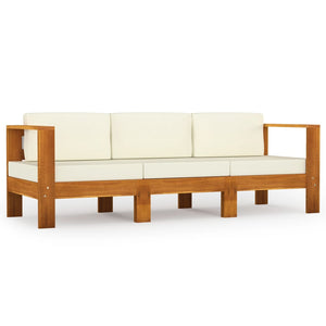 NNEVL 3-Seater Garden Sofa with Cream White Cushions Solid Acacia Wood