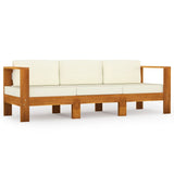 NNEVL 3-Seater Garden Sofa with Cream White Cushions Solid Acacia Wood