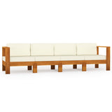 NNEVL 4-Seater Garden Sofa with Cream White Cushions Solid Acacia Wood