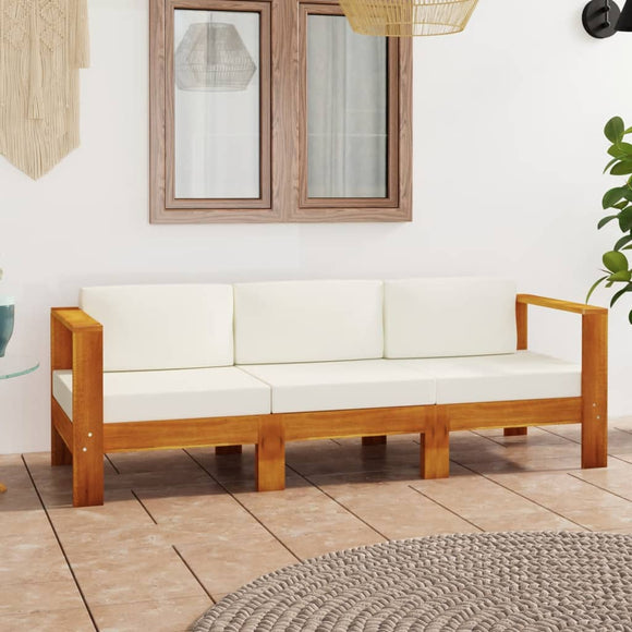 NNEVL 4-Seater Garden Sofa with Cream White Cushions Solid Acacia Wood