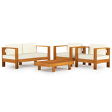 NNEVL 4 Piece Garden Lounge Set with Cream White Cushions Acacia Wood