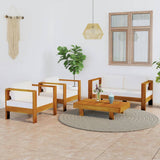 NNEVL 4 Piece Garden Lounge Set with Cream White Cushions Acacia Wood