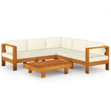 NNEVL 6 Piece Garden Lounge Set with Cream White Cushions Acacia Wood