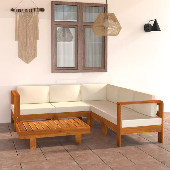 NNEVL 6 Piece Garden Lounge Set with Cream White Cushions Acacia Wood
