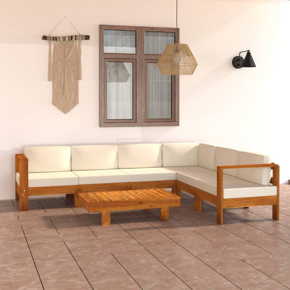 NNEVL 7 Piece Garden Lounge Set with Cream White Cushions Acacia Wood