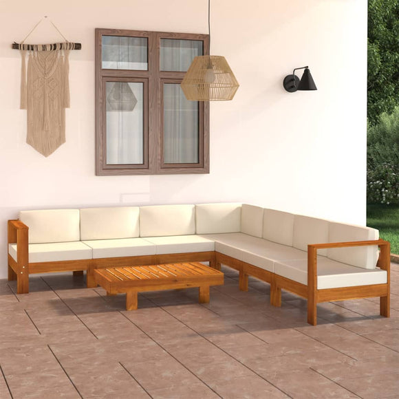 NNEVL 8 Piece Garden Lounge Set with Cream White Cushions Acacia Wood