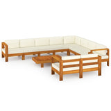 NNEVL 10 Piece Garden Lounge Set with Cream White Cushions Acacia Wood