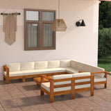 NNEVL 10 Piece Garden Lounge Set with Cream White Cushions Acacia Wood