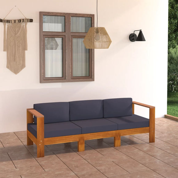 NNEVL 3-Seater Garden Sofa with Dark Grey Cushions Acacia Wood