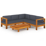 NNEVL 6 Piece Garden Lounge Set with Dark Grey Cushions Acacia Wood