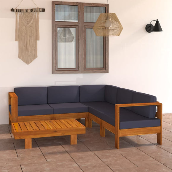 NNEVL 6 Piece Garden Lounge Set with Dark Grey Cushions Acacia Wood