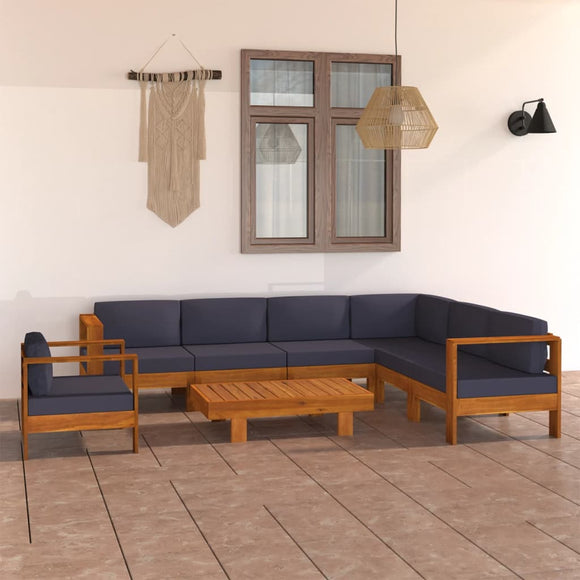 NNEVL 8 Piece Garden Lounge Set with Dark Grey Cushions Acacia Wood