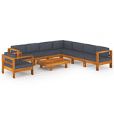 NNEVL 9 Piece Garden Lounge Set with Dark Grey Cushions Acacia Wood
