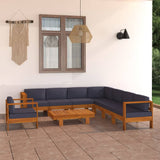 NNEVL 9 Piece Garden Lounge Set with Dark Grey Cushions Acacia Wood