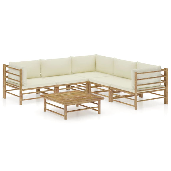 NNEVL 6 Piece Garden Lounge Set with Cream White Cushions Bamboo