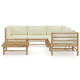 NNEVL 6 Piece Garden Lounge Set with Cream White Cushions Bamboo