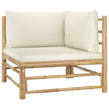 NNEVL 6 Piece Garden Lounge Set with Cream White Cushions Bamboo