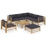 NNEVL 8 Piece Garden Lounge Set with Dark Grey Cushions Bamboo