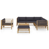 NNEVL 8 Piece Garden Lounge Set with Dark Grey Cushions Bamboo