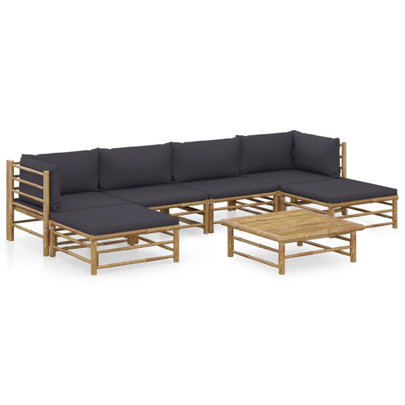 NNEVL 7 Piece Garden Lounge Set with Dark Grey Cushions Bamboo