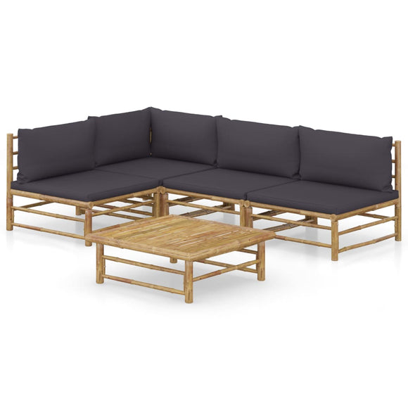NNEVL 5 Piece Garden Lounge Set with Dark Grey Cushions Bamboo