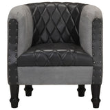 NNEVL Tub Chair Black Real Leather and Solid Mango Wood