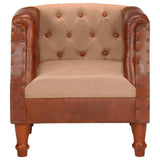 NNEVL Tub Chair Brown Real Leather and Solid Mango Wood