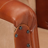 NNEVL Tub Chair Brown Real Leather and Solid Mango Wood