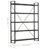 NNEVL 5-Tier Bookcase Black 140x30x180 cm Solid Mango Wood