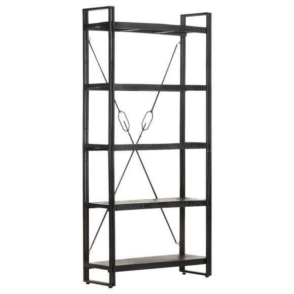 NNEVL 5-Tier Bookcase Black 90x30x180 cm Solid Mango Wood