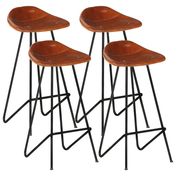 NNEVL Bar Stools 4 pcs Brown Real Leather