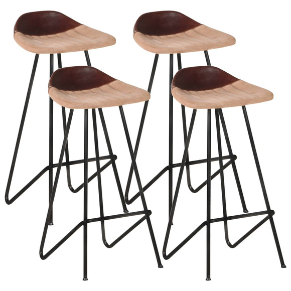 NNEVL Bar Stools 4 pcs Brown Real Leather