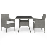 NNEVL 3 Piece Garden Dining Set Grey Poly Rattan and Glass