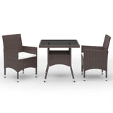 NNEVL 3 Piece Garden Dining Set Brown Poly Rattan and Glass