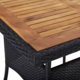 NNEVL 3 Piece Garden Dining Set Black Poly Rattan and Acacia Wood