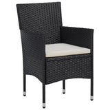 NNEVL 3 Piece Garden Dining Set Black Poly Rattan and Acacia Wood