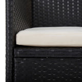 NNEVL 3 Piece Garden Dining Set Black Poly Rattan and Acacia Wood