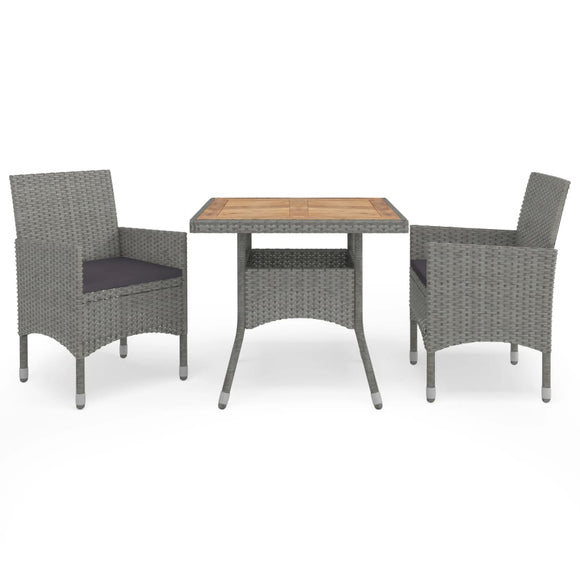 NNEVL 3 Piece Garden Dining Set Grey Poly Rattan and Acacia Wood