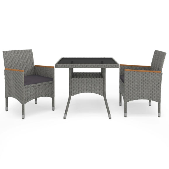 NNEVL 3 Piece Garden Dining Set Grey Poly Rattan and Acacia Wood