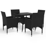 NNEVL 5 Piece Garden Dining Set Black Poly Rattan and Glass