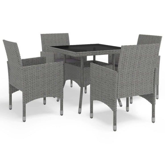 NNEVL 5 Piece Garden Dining Set Grey Poly Rattan and Glass