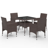NNEVL 5 Piece Garden Dining Set Brown Poly Rattan and Glass