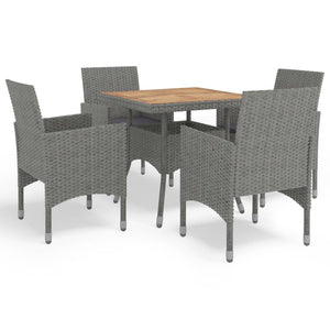 NNEVL 5 Piece Garden Dining Set Grey Poly Rattan and Acacia Wood